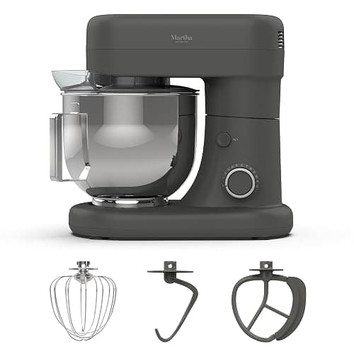 Martha Stewart Stand Mixer, 12 Speed, Tilt-Head, 5.3QT Stainless Steel Bowl, Splash Guard with Pour Chute, Whisk, Dough Hook, Flat Beater, Electric Kitchen Baking Mixer, Bread, Cake, Whip, Caviar Gray - Image 1