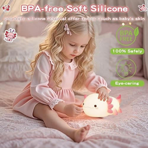 FAMIDUO Axolotl Lamp,Cute Axolotl Night Light,Dimmable Silicone Animal Nursery Night Light,Adorable Rechargeable Squishy Novelty Bedside Touch Lamp,Baby Room Decor, Axolotl Gifts for Kids/Girls thumbnail 4