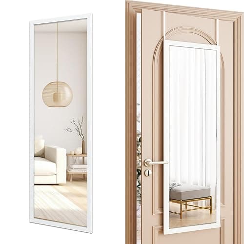 whitebeach 48" x 16" Over The Door Full Length Mirror Wall Mounted Hanging with 2 Metal Hangers for Bedroom Living Room Bathroom White thumbnail 8
