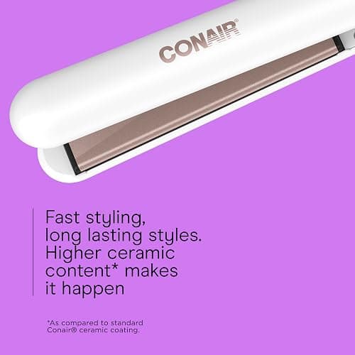 Conair Hair Straightener, Double Ceramic, 1" Extra-Long Plates | Double ceramic hair straightener for all hair types with 5 heat settings to 410°F, 30-second heat up & a claw clip thumbnail 3