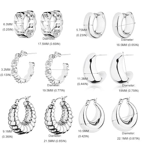 HILXURY Gold Chunky Hoop Earrings Set for Women, 14K Gold Plated Twisted Huggie Hoop Earring Hypoallergenic, Thick Open Hoops Set Lightweight thumbnail 5
