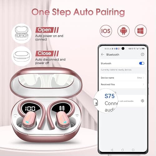 Wireless Earbuds, 50H Bluetooth 5.4 Headphones Sport, Bluetooth Earbuds with ENC Noise Canceling, HiFi Stereo Sound Wireless Earphones with Earhooks, IP7 Waterproof Ear Buds, Rose thumbnail 6