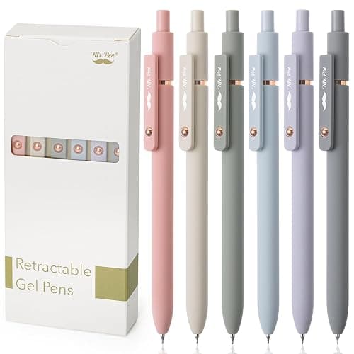 Mr. Pen- Retractable Gel Pens with Rose Gold Ring and Ball, 6 Pack, Morandi Barrels, Japanese Black Gel Pens, Fast Dry, Fine Point 0.5mm thumbnail 9