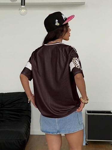 SOLY HUX Women's Y2k Leopard Number Graphic Oversized Tops Football Jersey Shirts Streetwear thumbnail 2