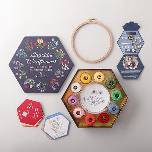 Ingrid's Wildflowers - an Heirloom Embroidery Kit by Missouri Star | Includes 20 Wildflower Designed Peel & Stitch Washaway Sheets, Colored Floss, Needles, Hoop, and Other Tools Needed for Embroidery thumbnail 3