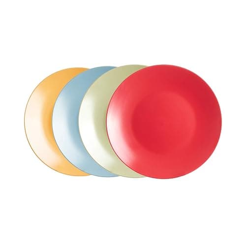 HomeVss Stoneware Two-Tone Colors Life 16pc Dinnerware Set，Outside Shinny Black + Inside Matte Finished Very Funny - 4 Assorted Colors Turquoise, Olive, Curry and Red thumbnail 5