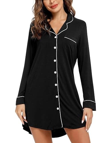 Leikar Maternity Nightgown For Women Nursing Pajamas Long Sleeve Sleepshirt thumbnail 4