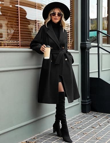 AFFA Women's Double Breasted Trench Coat Elegant Lapel Collar Jacket Winter Fall Slim Long Outerwear with Belt Pockets thumbnail 7