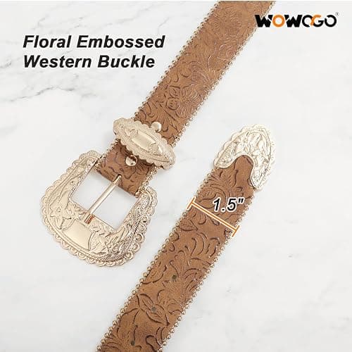 WOWOGO Floral Print Western Belts for Women Cowgirl Cowboy Country Leather Belt Fashion Vintage Belt for Jeans thumbnail 2