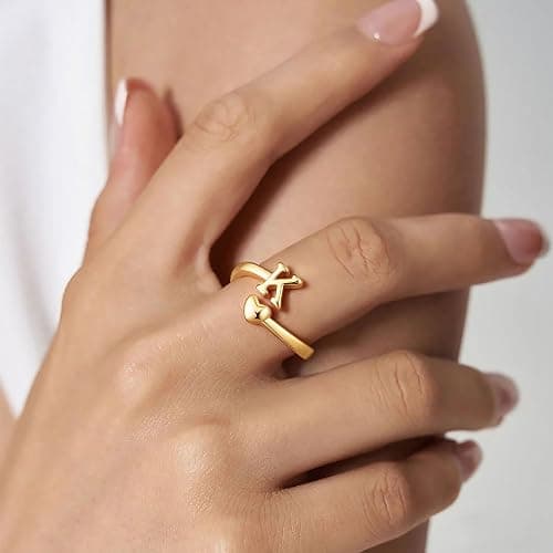 Turandoss Birthday Gifts for 6 7 8 9 10 11 12 13 14 15 16 Year Old Girls | Teen Girl Gifts Trendy Stuff, 14K Gold Plated Initial Letter A-Z Adjustable Heart Ring, Personalized Rings for Teen Girls thumbnail 3