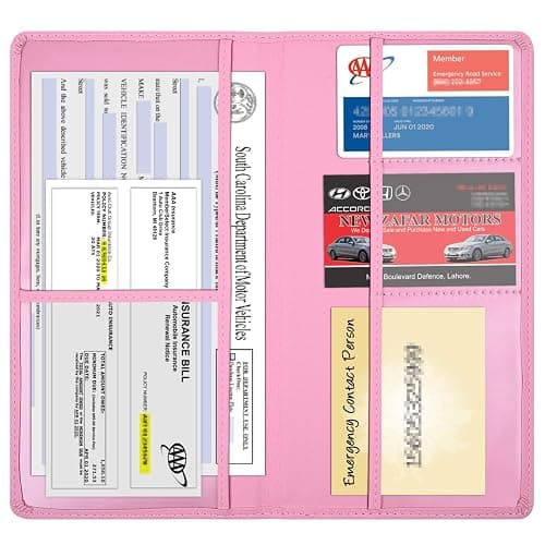 Wisdompro Car Document Holder Organiser, PU Leather Vehicle Insurance and Registration Holders Wallet Case for ID Card, Driving Licence, Key Contact Information Cards thumbnail 2