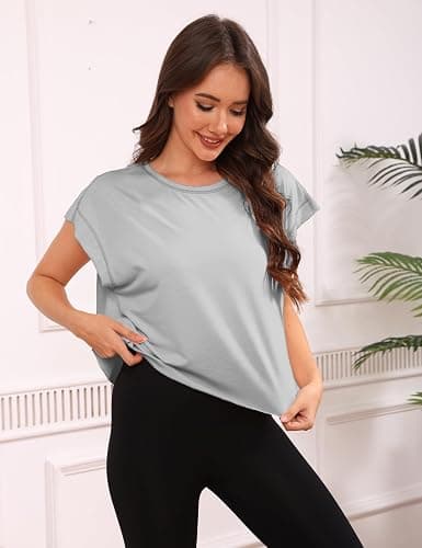 Fhniepan Open Back Tops for Women Oversized Short Sleeve Workout T Shirts Backless Y2k Athletic Crop Running Tees thumbnail 6
