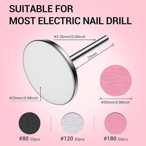 MelodySusie 60 Pcs Replacement Sandpaper Discs with 25mm Metal Nail Drill Bit, 80 Coarse 120 Medium 180 Fine Grit for Electric Foot File Callus Remover Tool or Polishing Craft thumbnail 4