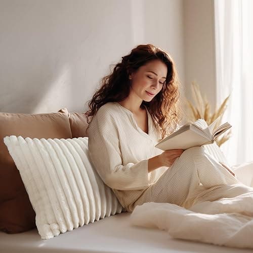 BEDELITE Fluffy Striped Body Pillow Cover with Zipper, Cream White, 20x54 | Ultra-soft Faux Fur with 13D Striped Texture, Comfy, Plush, and Cloud-like, Body Pillow Pillowcase for Bed Couch Room Decor thumbnail 6