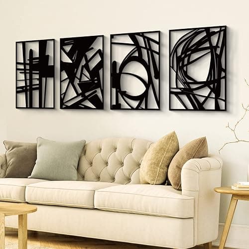 Glamativity 4 Pack Black Abstract Metal Wall Art, Minimalist Décor Single Line Art Wall Décor, 3D Textured Metal Wall Sculptures, for Living Room Bedroom Bathroom Study Room (Black Abstract, M Size 16 x 11'') thumbnail 3