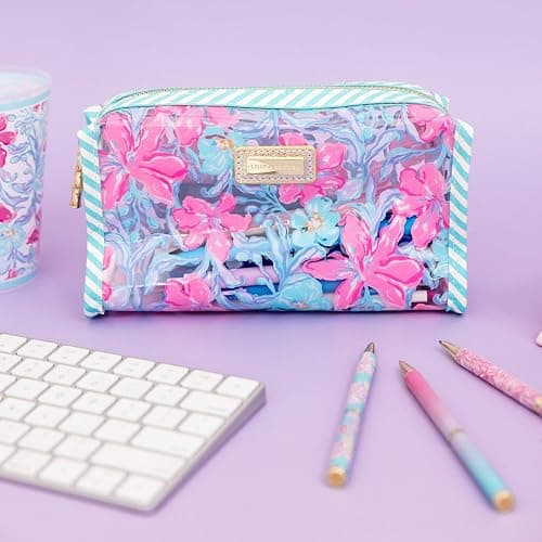 Lilly Pulitzer Vinyl Pouch, Beachside Haven | Cute, Semi-Clear, Water Resistant, Zipper Bag Pencil Case for Stationery, Small Toiletries, and Makeup thumbnail 6