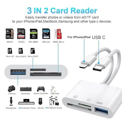 USB SD Card Reader SD Card Reader for iPhone, MBODMI USB-C & Lightning Dual Port Connectors,Digital Camera Adapter to iPhone USB C, Memory Card Reader Supports SD/Micro SD/USB 3.0 No App Required thumbnail 2