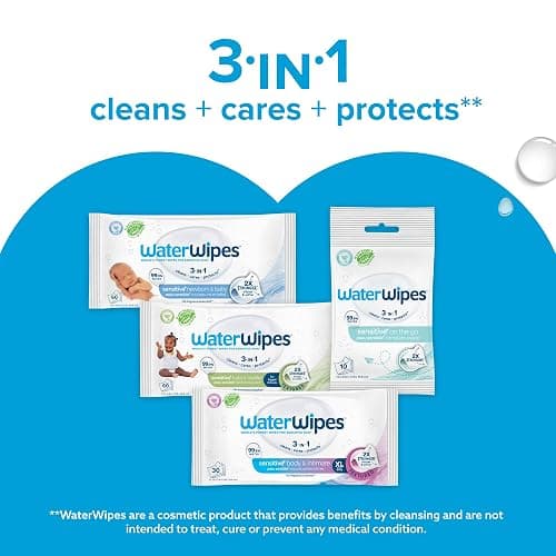 WaterWipes Sensitive+ Newborn & Baby Wipes, 1080 Count (18 Packs), 3-In-1 Cleans, Cares, Protects, 99.9% Water, Unscented thumbnail 7
