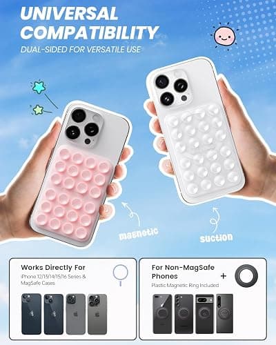 Klearlook 2Pack Magnetic Suction Phone Mount for MagSafe Case, Sticky Phone Grip Holder for iPhone, Removable Hands-Free Selfie/Video for TikTok Influencers, Women Girl Gift, Light Pink & Transparent thumbnail 2