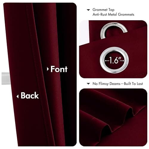 MIULEE Christmas Blackout Curtains for Bedroom 2 Panels 40"x84" Burgundy | Thermal Insulated, Living Room Darkening Grommet Drapes, Noise Reducing, Light Blocking Window Treatments thumbnail 5