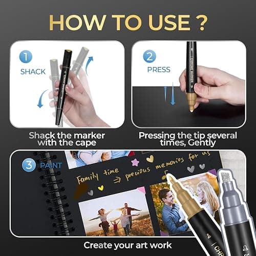 Liquid Gold Metallic Paint Pen - 2 Pack Reflective Mirror Markers for Art, Dual Tips Mirror Chrome Marker, Permanent Chrome Paint for Metal, Plastic, Ceramic, Glass thumbnail 7