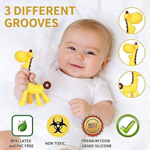 HAILI XMGQ Baby Teething Toys 3-6 Months, Silicone Baby Teether Freezer BPA Free, Babies Teething Relief Sore Gums, Banana Toothbrush, Fruit Shape Giraffe Newborn Teether Gift for Infant Boy and Girl thumbnail 3