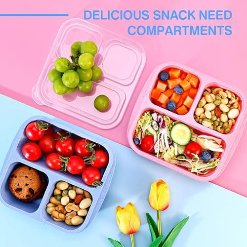 Rinwoc Bento Box [Portion Size], 3 Pack Snack Containers with 3 Compartments for Meal Prep & On-the-Go [School, Travel], Lunchable Container Reusable and BPA-Free thumbnail 7