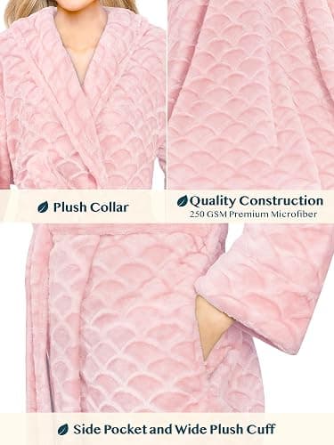PAVILIA Womens Robes Kimono, Knee Length Plush Fluffy Winter Shower Bathrobe, Soft Fuzzy Cozy Warm with Pockets thumbnail 4