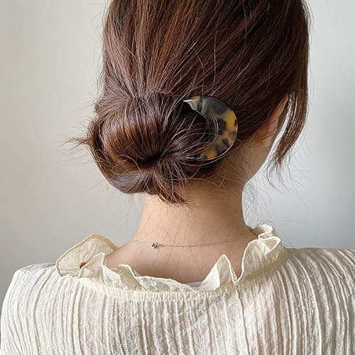 2 Pack Benefree French Style Cellulose Acetate Tortoise Shell U Shaped Hair Pins Fork 2 Prong Updo Chignon Pin for Women Girls Hairstyle Accessories（Tortoiseshell and White Tortoiseshell) thumbnail 7