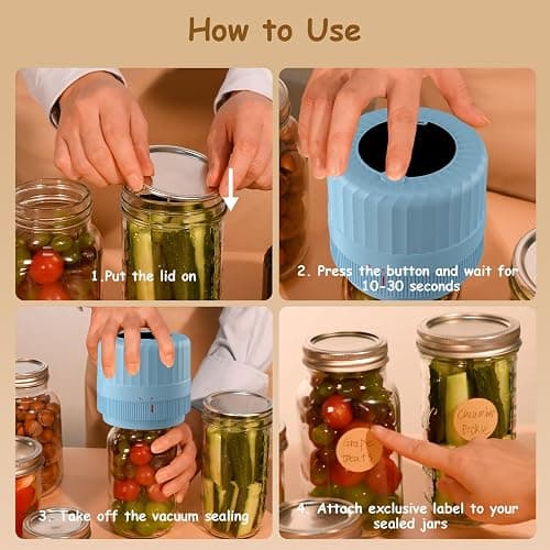 HTPOW Fully Automatic Mason Jar Vacuum Sealer Kit, Auto Stop Mason Jar Vacuum Sealer Kit, Jar Vacuum Sealer for Mason Jars, Jar Vacuum Sealer, A Must-Have for Canned Foods Pantry Canning Pickling thumbnail 6