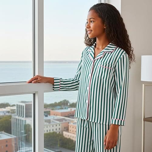 PATPAT Girls Satin Pajama Set - Silky Long Sleeve Sleepwear for Kids with Bag,Ages 5-14 Years thumbnail 3