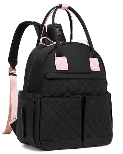 LORADI 18 Pockets Large Diaper Bag Backpack with Waterproof Pockets and Stroller Buckle, Convertible Baby Bag (Black-pink, Medium) - Image 1