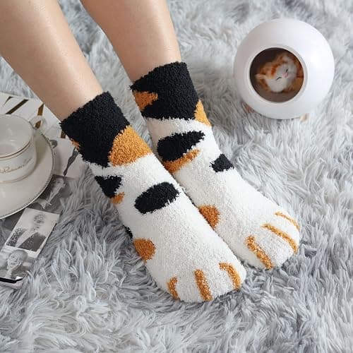 Fluffy Socks for Women - 6 Warm Pairs Winter Cozy Girls Super Soft Fuzzy Home Bed - One Size - 6 Pairs Paw thumbnail 2