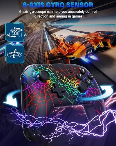 Switch Controller, Wireless Pro Controller Compatible with Nitendo Switch/Switch 2/Switch Lite/Switch OLED, Switch Controller Pro, Rechargeable Switch Remote Gamepad with 6-Axis Gyro,10 LED Light thumbnail 4