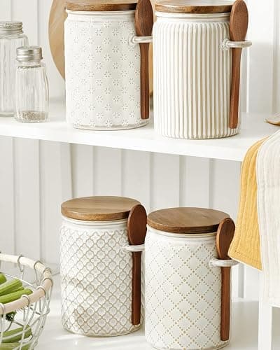 getstar Canisters Sets for the Kitchen, 20 oz Flour Sugar Storage Containers, Ceramic Kitchen Canisters for Countertop Set of 4 with Airtight Lids and Teaspoons thumbnail 6