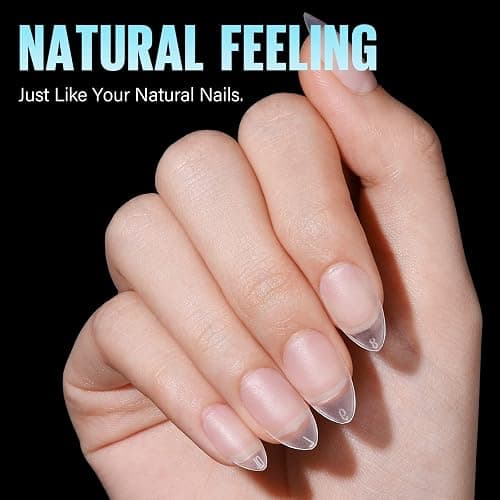 TOMICCA Short Almond Nail Tips - 450Pcs Acrylic Nail Tips Kit, 15 Sizes Pre Buffed Almond False Tips, Full Cover Double-sided Matte Nails for Nail Art Extension Press on Nails Christmas thumbnail 5