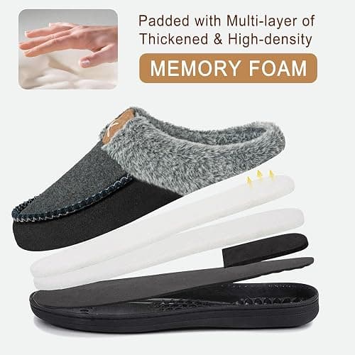 Homitem Mens Slippers Moccasins Memory Foam Fuzzy Slippers for Men Wool-Like Plush Fleece Lined House Shoes Indoor Outdoor Anti-Skid Rubber Sole Home Bedroom thumbnail 4