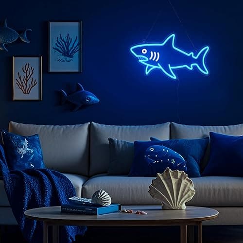 CoolGift Mart Shark Neon Sign, Dimmable LED Shark Light Animal Wall Decor, Christmas Gift White Elephant Gifts for Boys Men, Bedroom Living Room Man Cave Home Decoration With USB Powered thumbnail 6