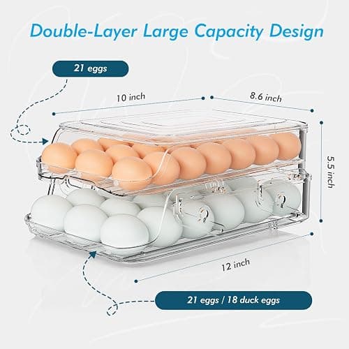 GleeNflux Egg Holder for Fridge, Foldable Automatic Rolling Egg Container for Refrigerator, Stackable Large-Capacity Egg Organizer Tray, Durable Clear Plastic Dispenser (3 dozens) thumbnail 2