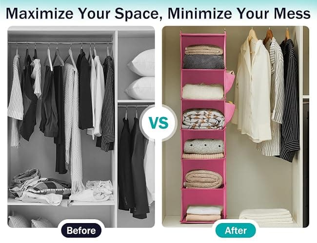YOUDENOVA Hanging Closet Organizer, Closet Hanging Storage Shelves (Pink) thumbnail 5