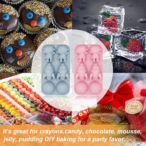 2 Pack Astronaut Silicone Molds 6 Cavity 3D Space Themed Rocket Plaster Molds for Kids, Earth Baking Mould Tray DIY Tool for Chocolate Cupcake Topper Mousse Pastry Soap Crayons Plaster Casting thumbnail 7