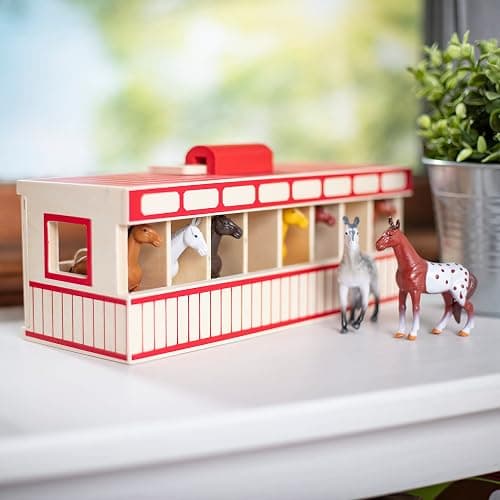Melissa & Doug Take-Along Show-Horse Stable Play Set– Pretend Play Wooden Barn Toy with 8 Horse Toys & Carrying Case, Portable Preschool Travel Toys for Kids Ages 3+ thumbnail 8