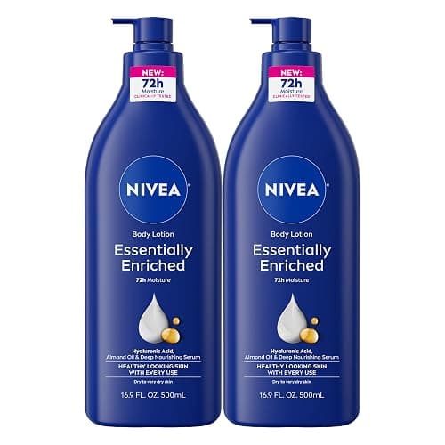 NIVEA Essentially Enriched Body Lotion, Value Pack, 2 x 16.9 FL OZ | Hydrating Body Lotion with Hyaluronic Acid, Almond Oil and Deep Nourishing Serum, For Dry to Very Dry Skin,72-Hour Moisture - Image 1