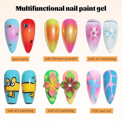 Fcozpjk Gradient Paint Nail Gel, 9 Colors Neon Ombre Gel Polish Aura Nails Blush Blooming Flower French Tips Drawing Summer Hot Pink Orange Green Vibrant Fluorescent Gels Manicure Palette UV/LED Cure thumbnail 3