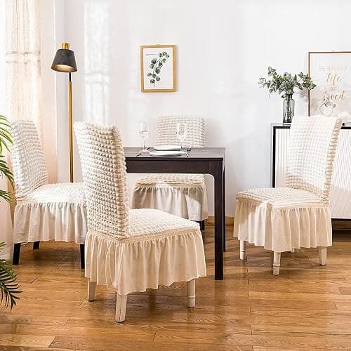 XMNTG Dining Room Chair Slipcovers 1-Piece Stretch White Dining Chair Covers Non Slip Washable Furniture Protector with Skirt Country Style for Hotel Ceremony Party (White 1) thumbnail 5