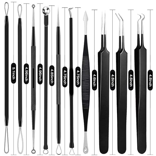 Pimple Popper Tool Kit - Boxoyx 10 Pcs Blackhead Remover Comedone Extractor Kit with Box for Quick and Easy Removal of Pimples, Blackheads, Zit Removing, Forehead,Facial and Nose (Black) thumbnail 7