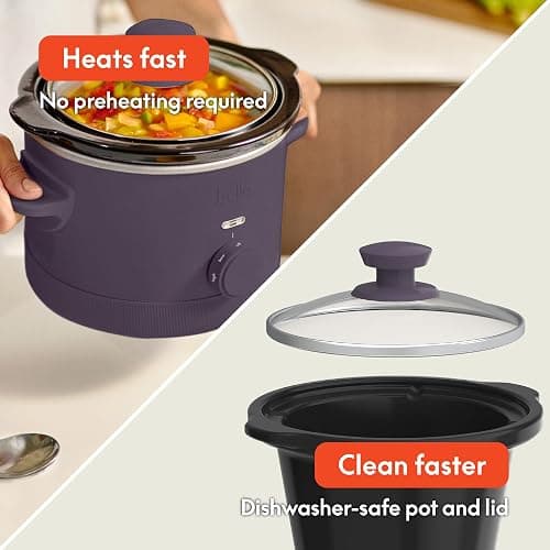bella 1.5 Qt Slow Cooker with 3 Heat Manual Control, Ceramic Nonstick Coating, Dishwasher Safe Stoneware Pot and Tempered Glass Lid, Tangle Free Cord Wrap & Cool Touch Handles, Plum thumbnail 6