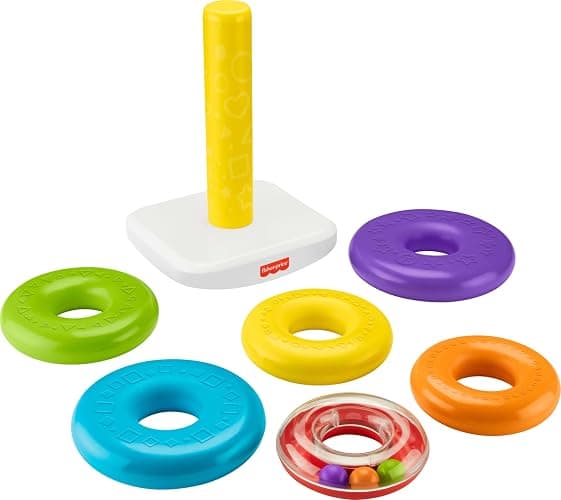Fisher-Price Toddler Toy Giant Rock-A-Stack, 6 Stacking Rings with Roly-Poly Base for Ages 1+ Years, 14+ Inches Tall thumbnail 4