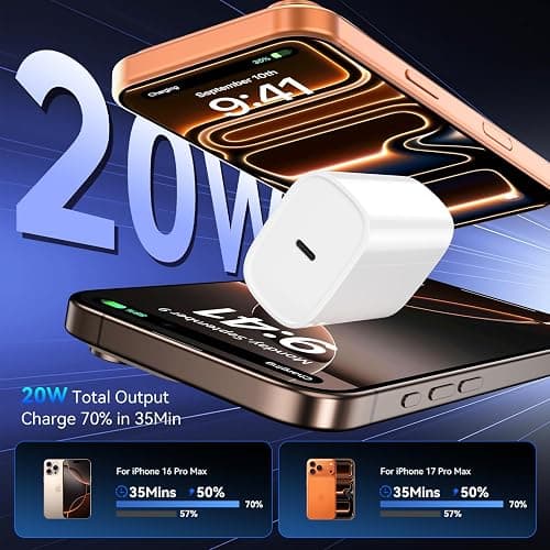 iPhone 17 16 15 Pro Charger Fast Charging, 20W USB C Fast Charger Block with 10ft Long Type C Chargers Fast Charging Cable Cord for iPhone 17/17 Pro/17 Pro Max/Air/16 Pro Max/16 Pro/15 Pro Max/Pro,S24 thumbnail 2