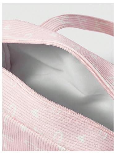 RoseSeek Women's Y2K Corduroy Bow Print Shoulder Bag Heart Zipper Double Handle Underarm Preppy Uniform Bags thumbnail 3